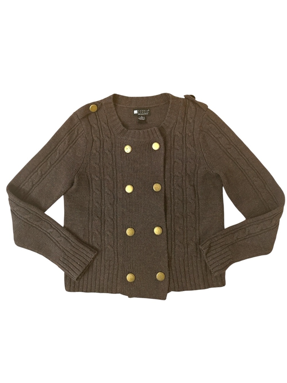 Carole Little Double-breasted Italian Merino Wool Cable-knit Cardigan Size Small